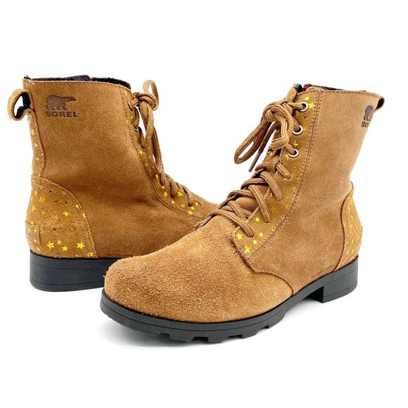 Sorel Emelie Combat Boot Womens 5 Waterproof Suede Gold Stars Boho Fairy Grunge - Picture 1 of 13